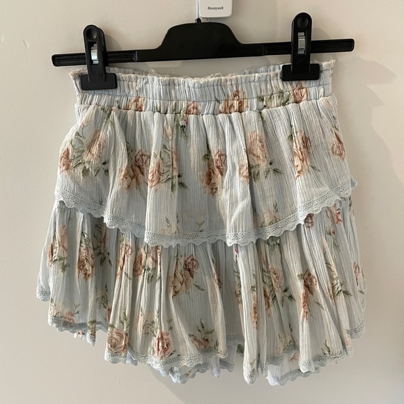 LoveShackFancy Dresses & Skirts - LoveShackFancy Blue and Pink Floral Ruffle Mini Skirt